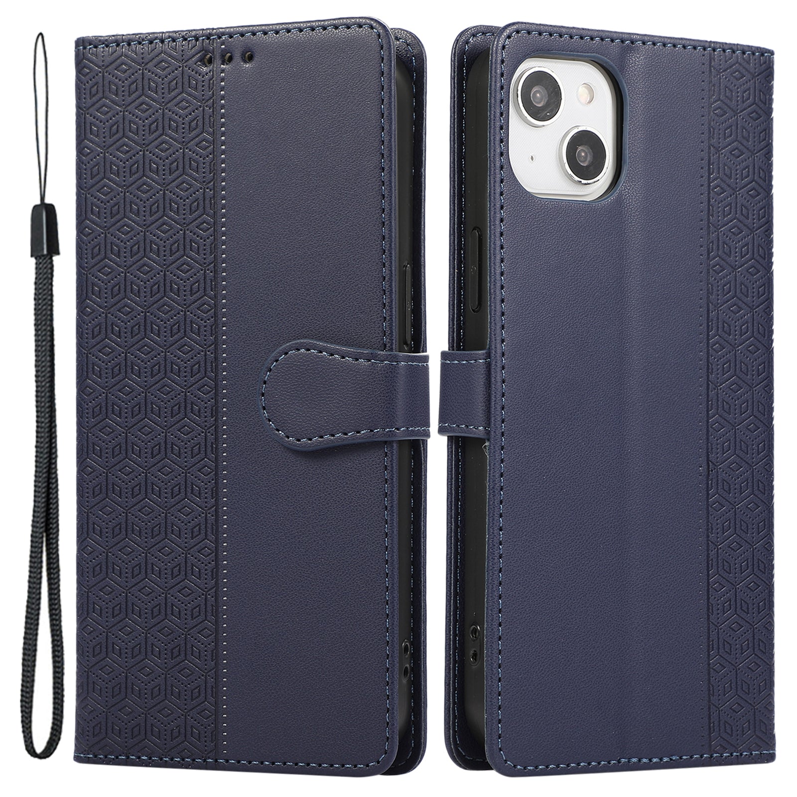 R20 for iPhone 13 6.1 inch Case PU Leather Splicing Rhombus Phone Cover with Wrist Strap R20 for iPhone 13 6.1 inch Case PU Leather Splicing Rhombus Phone Cover with Wrist Strap